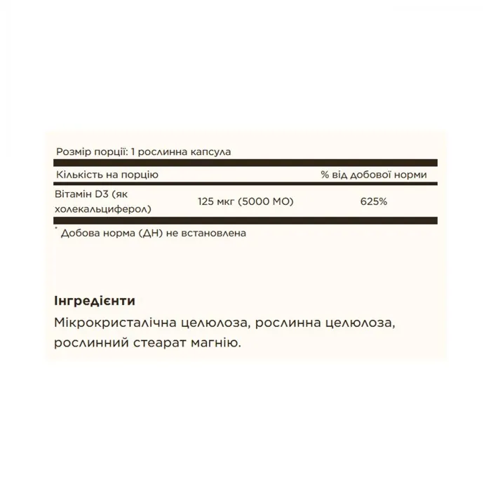 Vitamin D3 (Cholecalciferol) 125 mcg (5,000 IU) - 240 vcaps