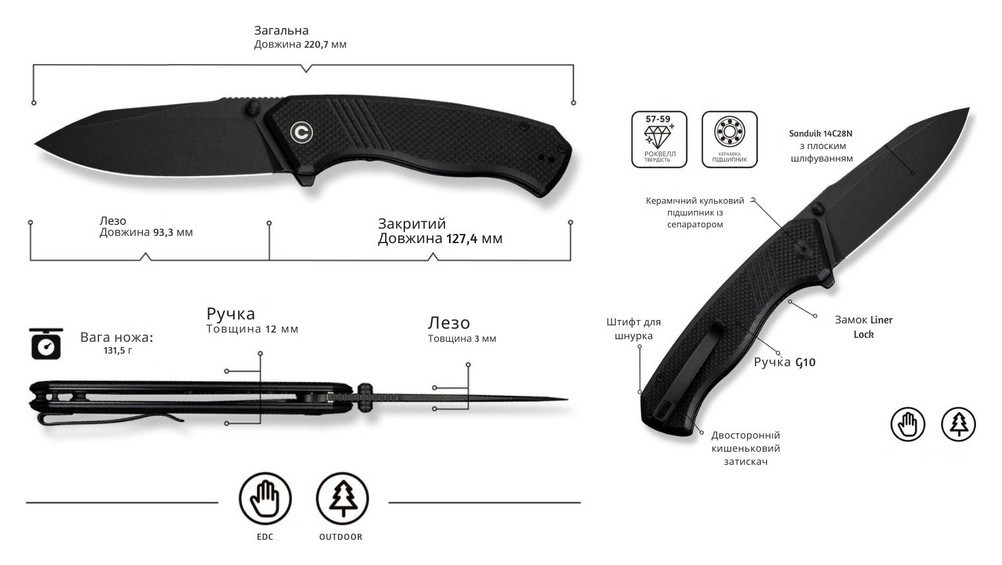 Нож складной Civivi Placoid C23079-1