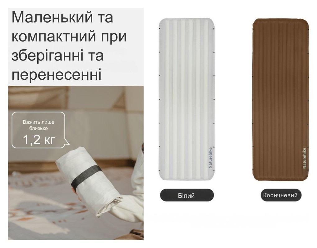 Матрац туристичний надувний одномісний  Naturehike CNK2450WS035, 198х68х9.5 см, коричневий із вбудованою помпою для надування, укр, укр