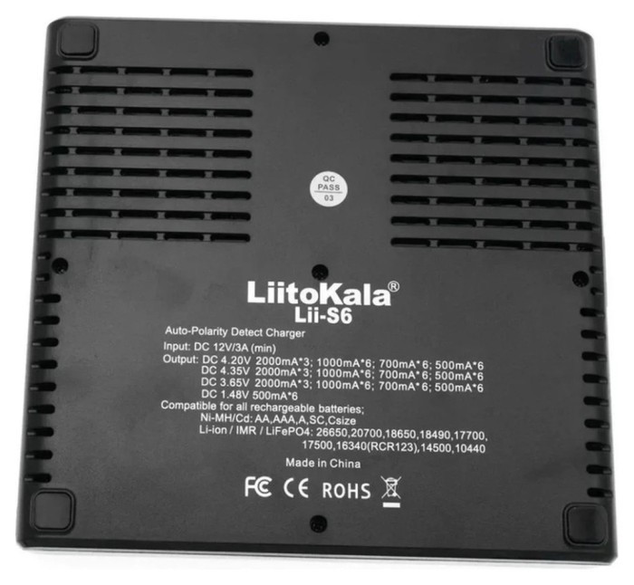Універсальний зарядний пристрій LiitoKala Lii-S6 EU на 6 каналів + автомобільний кабель