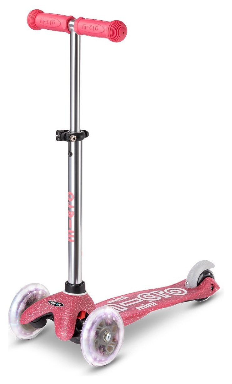 Самокат MICRO серії "Mini Deluxe Fairy Glitter LED" – РОЖЕВИЙ (до 50 kg, 3-х колісний, світло), укр, укр