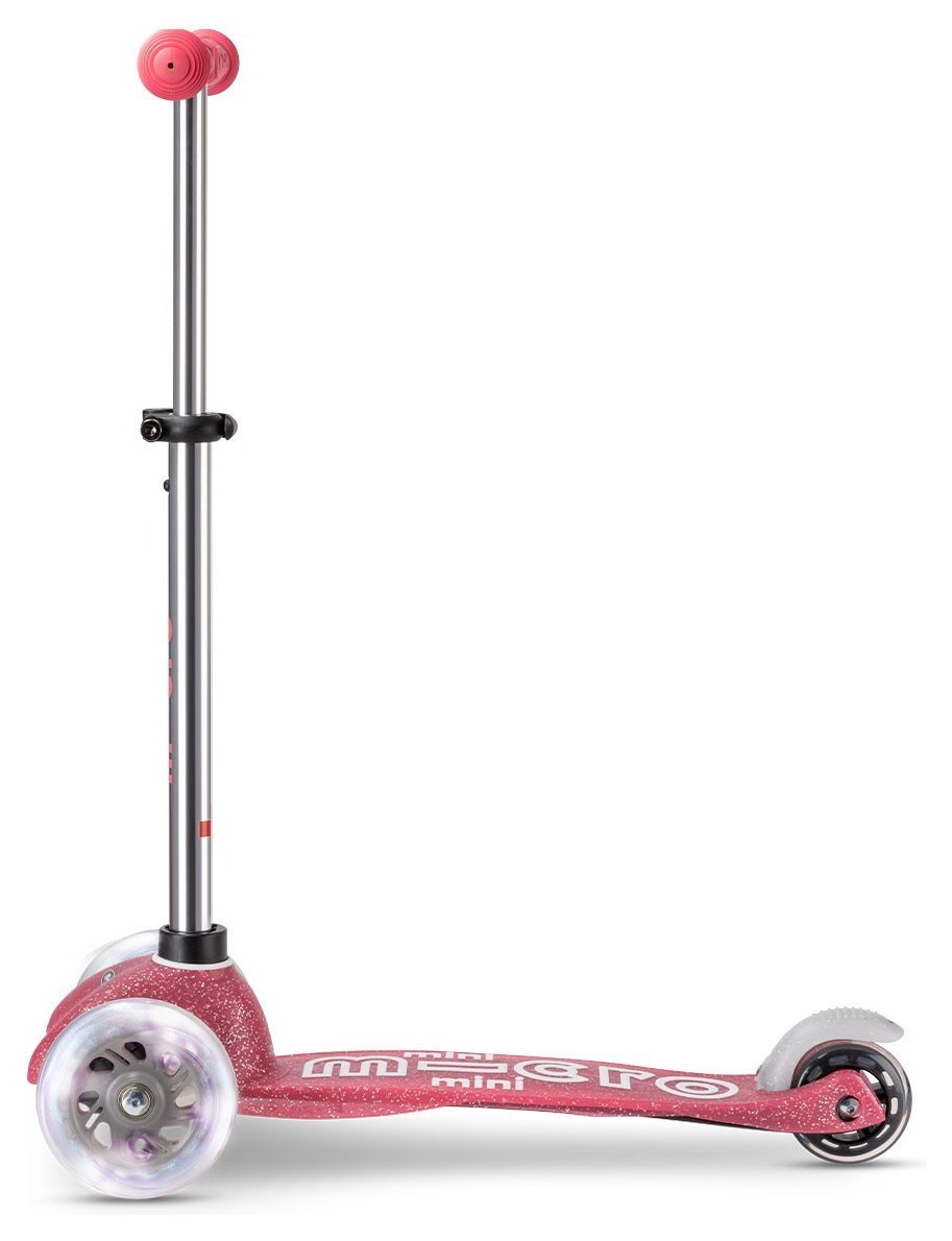 Самокат MICRO серії "Mini Deluxe Fairy Glitter LED" – РОЖЕВИЙ (до 50 kg, 3-х колісний, світло)