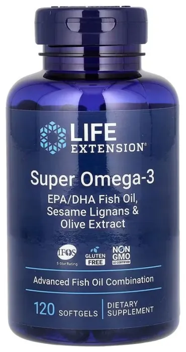 Super Omega-3 EPA/DHA Fish Oil Sesame Lignans & Olive Extract - 120 softgels