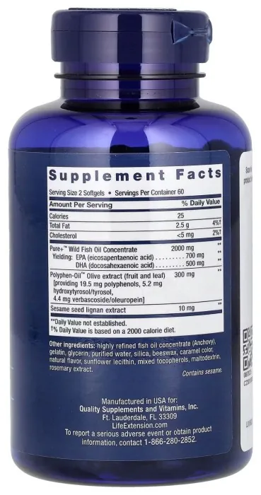 Super Omega-3 EPA/DHA Fish Oil Sesame Lignans & Olive Extract - 120 softgels