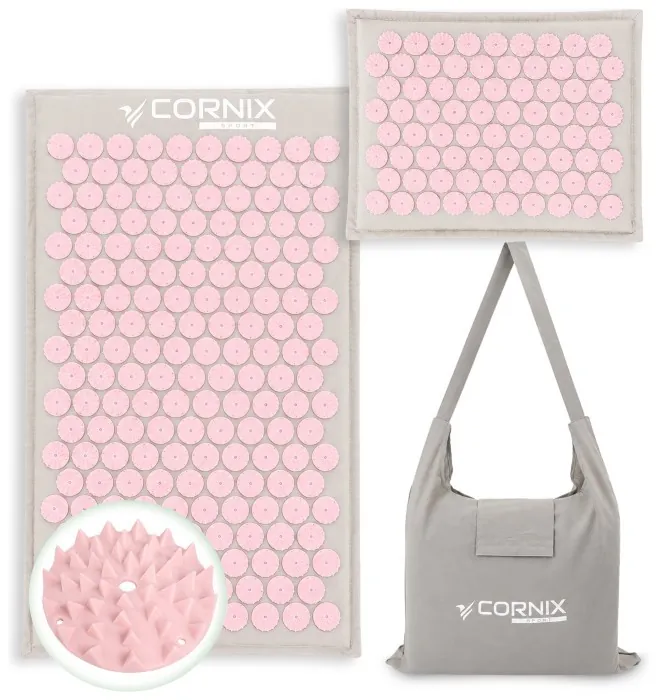 Килимок акупунктурний з подушкою Cornix Premium Mat Аплікатор Кузнєцова XR-0561 Grey/Pink
