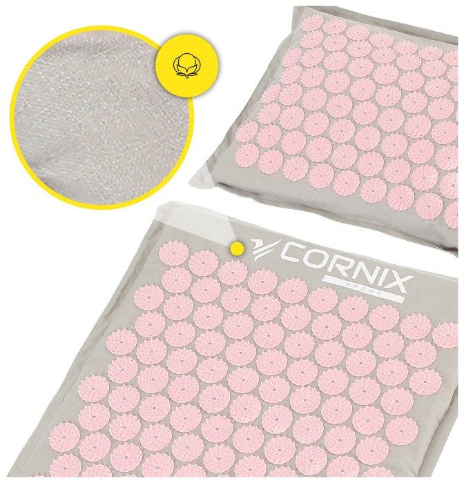 Килимок акупунктурний з подушкою Cornix Premium Mat Аплікатор Кузнєцова XR-0561 Grey/Pink
