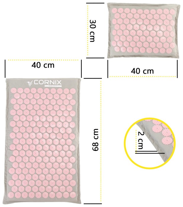 Килимок акупунктурний з подушкою Cornix Premium Mat Аплікатор Кузнєцова XR-0561 Grey/Pink