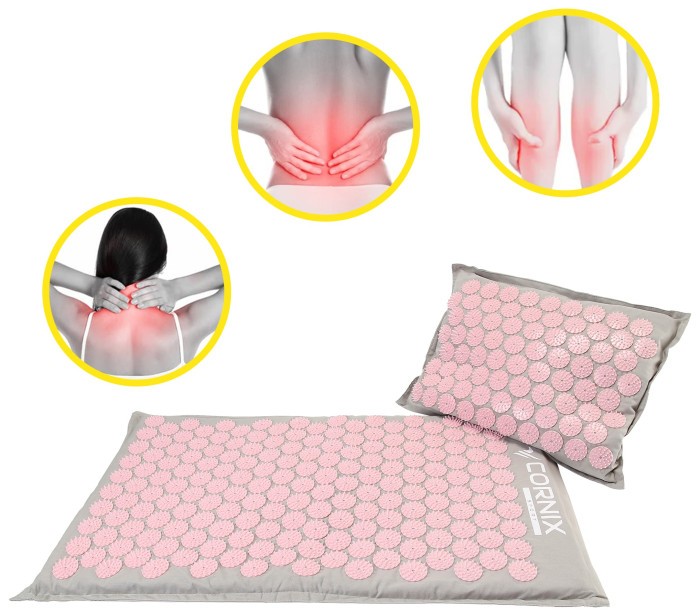 Килимок акупунктурний з подушкою Cornix Premium Mat Аплікатор Кузнєцова XR-0561 Grey/Pink