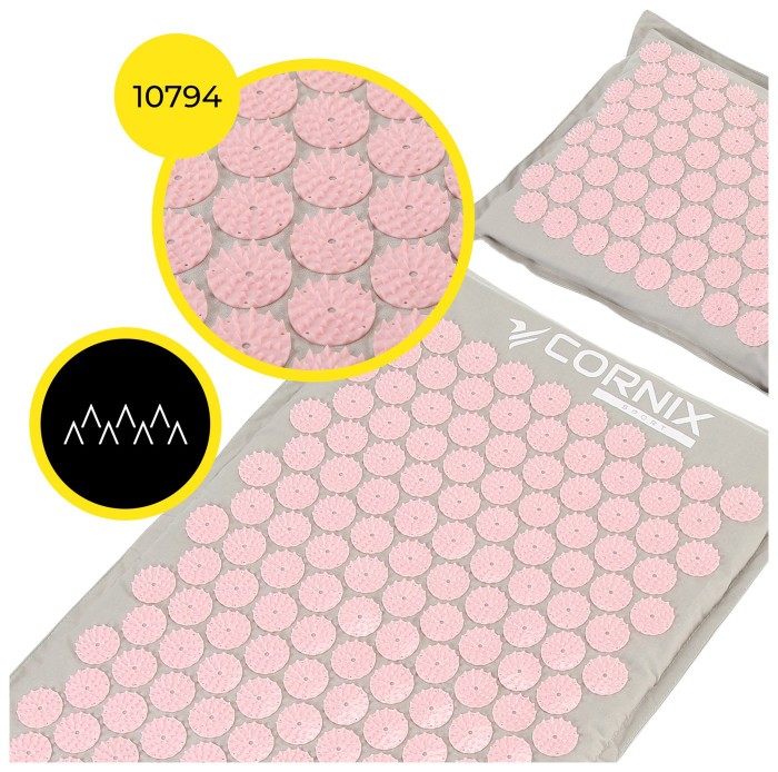 Килимок акупунктурний з подушкою Cornix Premium Mat Аплікатор Кузнєцова XR-0561 Grey/Pink