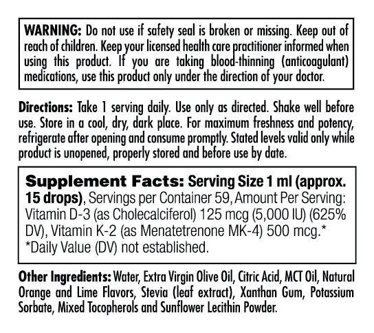 D3 K2 DropIns 125mcg - 2 oz Citrus
