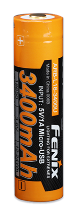 Аккумулятор 18650 Fenix (3400 mAh) micro usb зарядка