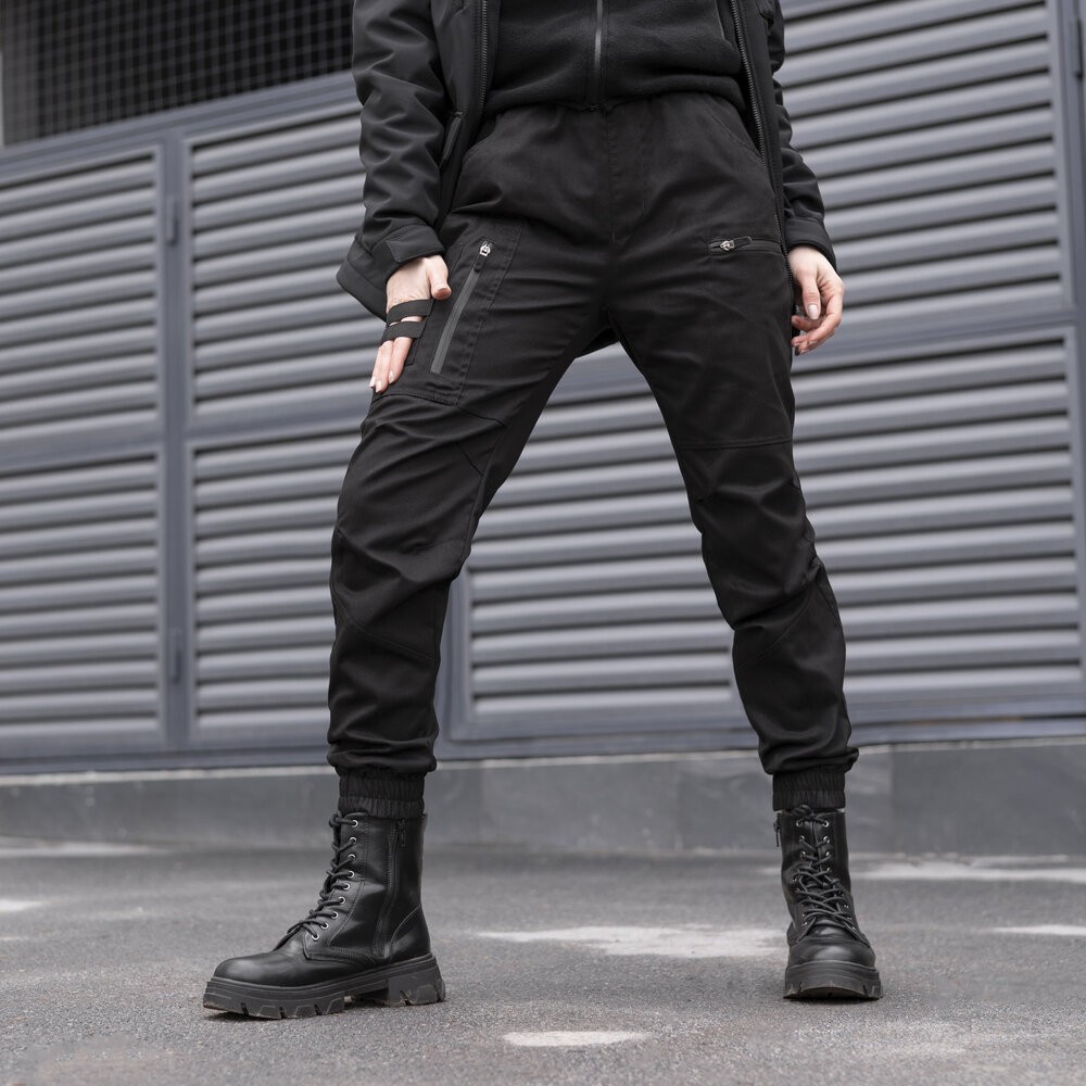 Штани-карго для жінок весняні / осінні з кишенями чорні Pobedov Papin Brodyaga Жіночі, укр, укр