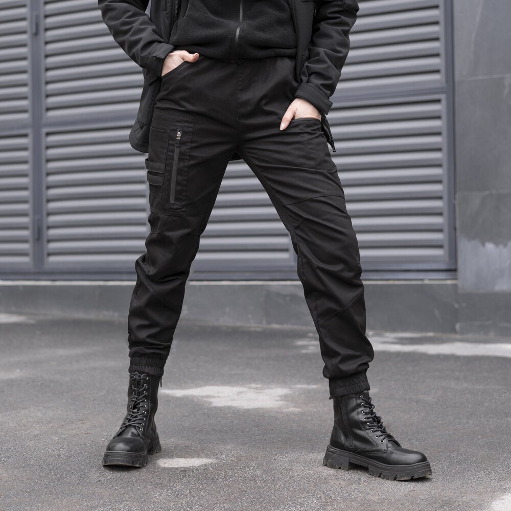 Штани-карго для жінок весняні / осінні з кишенями чорні Pobedov Papin Brodyaga Жіночі, укр, укр