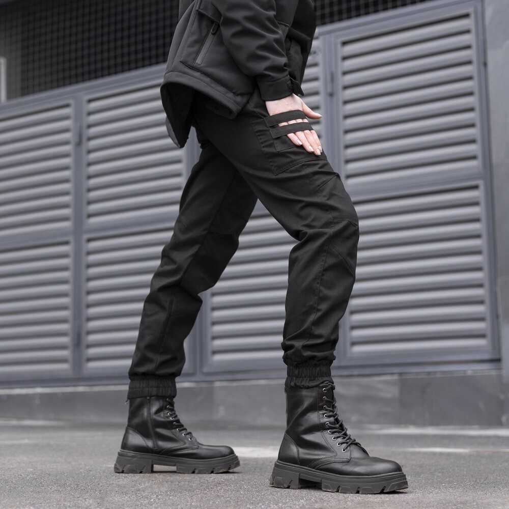 Штани-карго для жінок весняні / осінні з кишенями чорні Pobedov Papin Brodyaga Жіночі, укр, укр