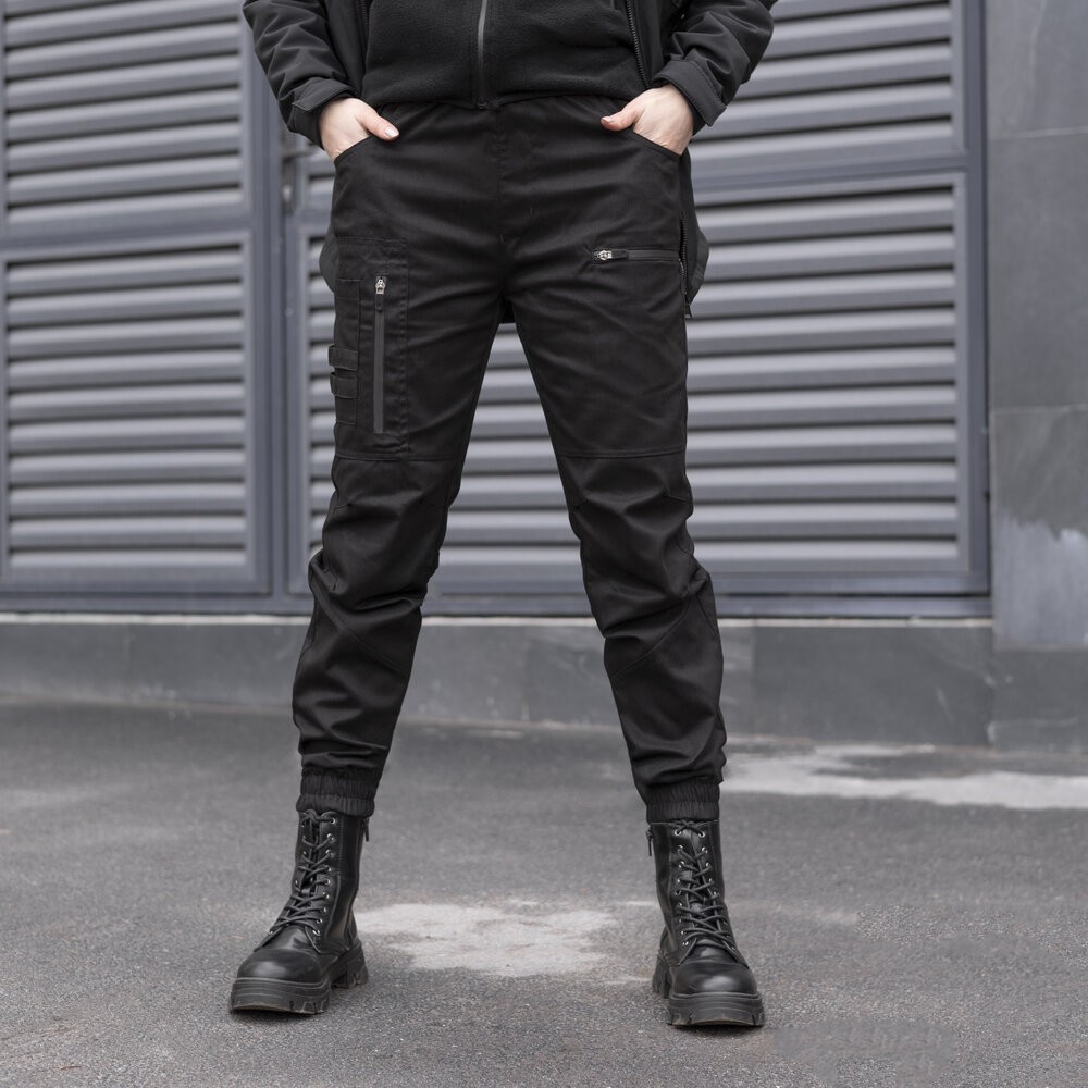 Штани-карго для жінок весняні / осінні з кишенями чорні Pobedov Papin Brodyaga Жіночі, укр, укр