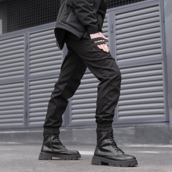 Штани-карго для жінок весняні / осінні з кишенями чорні Pobedov Papin Brodyaga Жіночі, укр, укр