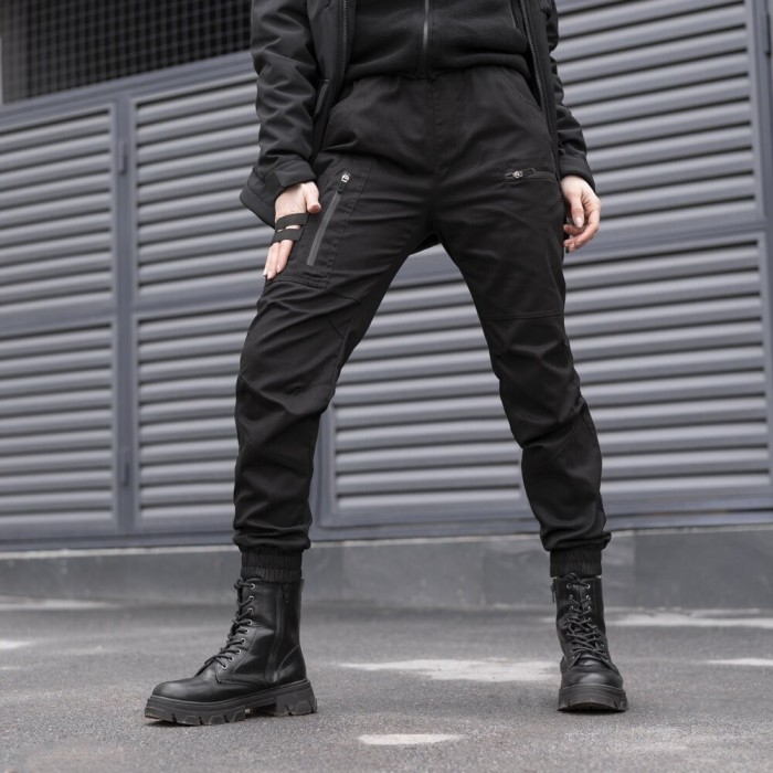 Штани-карго для жінок весняні / осінні з кишенями чорні Pobedov Papin Brodyaga Жіночі, укр, укр