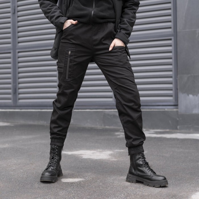 Штани-карго для жінок весняні / осінні з кишенями чорні Pobedov Papin Brodyaga Жіночі, укр, укр