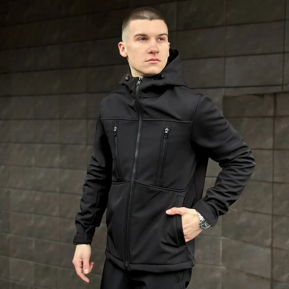 Чоловіча чорна куртка із софтшеллу весняна Pobedov Setup 2XL (XXL)