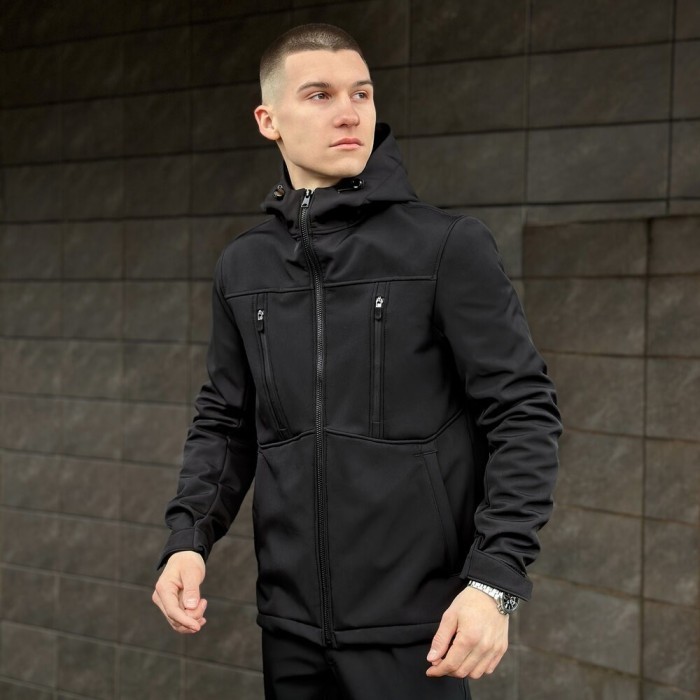 Мужская черная куртка из софтшелла весенняя Pobedov Setup 2XL