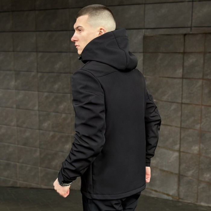Мужская черная куртка из софтшелла весенняя Pobedov Setup 2XL