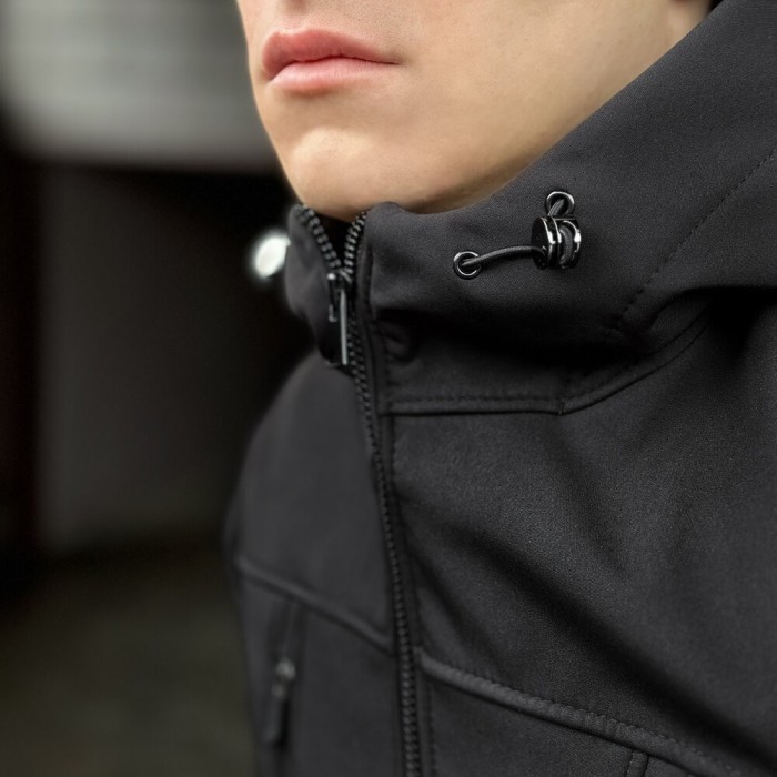 Мужская черная куртка из софтшелла весенняя Pobedov Setup 2XL