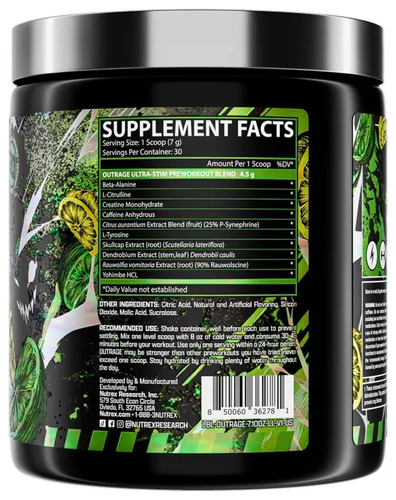 Outrage High-Stim Pre-Workout - 30 услуг Lemon Lime