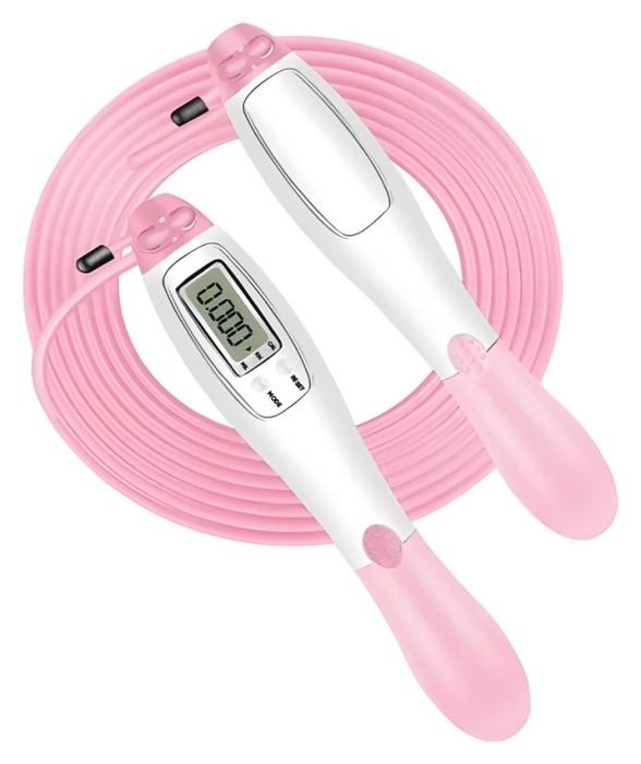 Швидкісна скакалка з лічильником EasyFit білий-рожевий, укр, укр