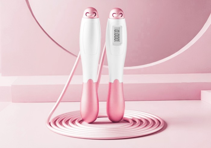 Швидкісна скакалка з лічильником EasyFit білий-рожевий