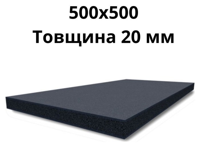 Коврик резиновый 500х500х20мм под штангу или гантели. Пресс крошка. Черный