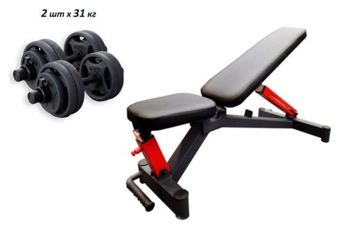 Проф. лава для жима RN-Sport Black Rock + Гантели олимпийские RN-Sport по 31 кг.