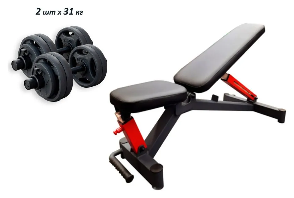 Проф. лава для жиму RN-Sport Black Rock + Гантелі олімпійські RN-Sport по 31 кг металеві (RNS_Imp2x31)