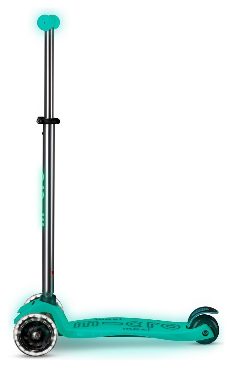 Самокат MICRO серії "Maxi Deluxe Glow LED" – ЖЕЛЕЙНИЙ ЗЕЛЕНИЙ (до 50 kg, 3-х колісний, світло)