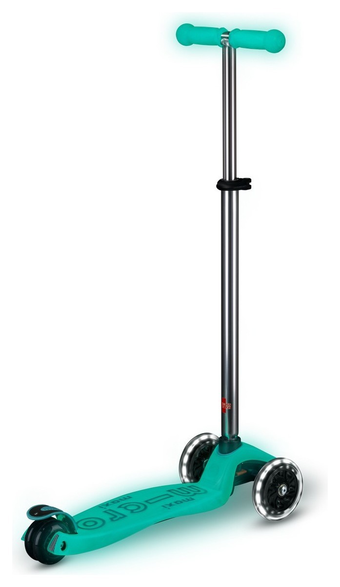 Самокат MICRO серії "Maxi Deluxe Glow LED" – ЖЕЛЕЙНИЙ ЗЕЛЕНИЙ (до 50 kg, 3-х колісний, світло)