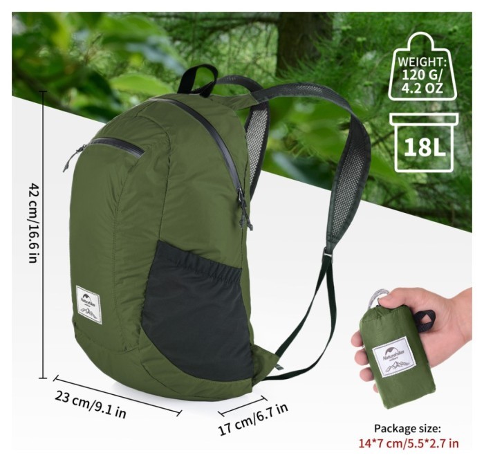 Рюкзак компактний надлегкий Naturehike Ultralight Naturehike NH17A012-B, 18 л, зелений