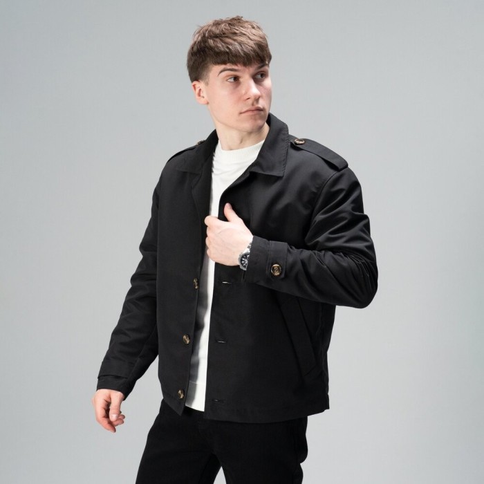 Тренч Slavni мужской весна осень черный, Стильный тренч Slavni Rebel черный