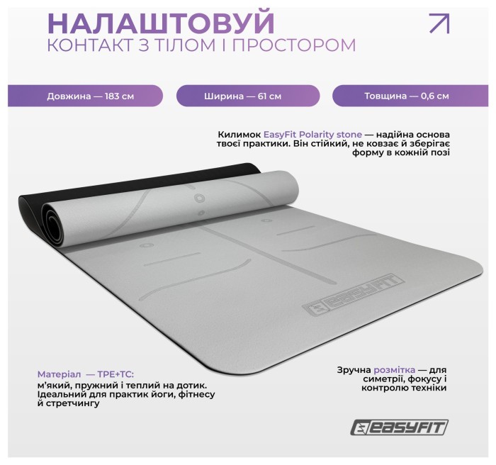 Набір для йоги та фітнесу EasyFit Polarity Set PRO (Stone): килимок, два блоки та ремінь
