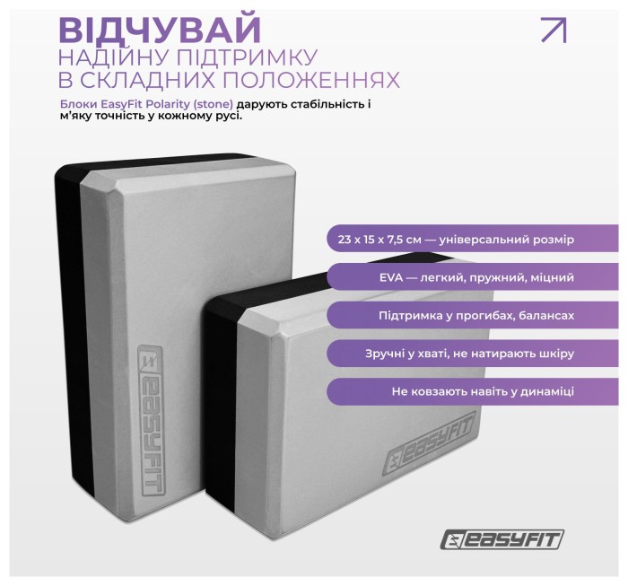 Набір для йоги та фітнесу EasyFit Polarity Set PRO (Stone): килимок, два блоки та ремінь