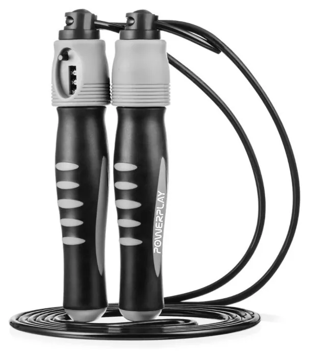 Скакалка зі лічильником PowerPlay 4215 Jump Rope With Counter Чорно/Сіра 2.75 см.