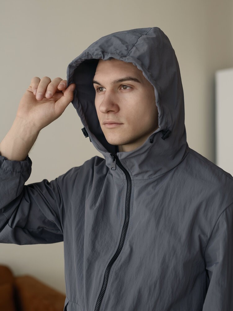 Мужская куртка ветровка темно-серая Pobedov Neon. Ветровка для мужчин легкая весенняя