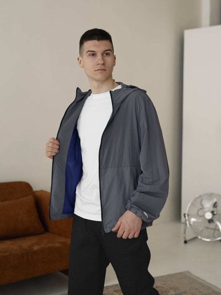 Мужская куртка ветровка темно-серая Pobedov Neon. Ветровка для мужчин легкая весенняя