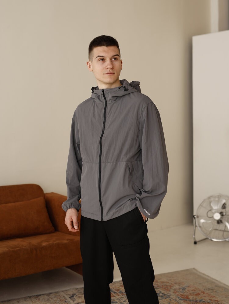 Мужская куртка ветровка темно-серая Pobedov Neon. Ветровка для мужчин легкая весенняя