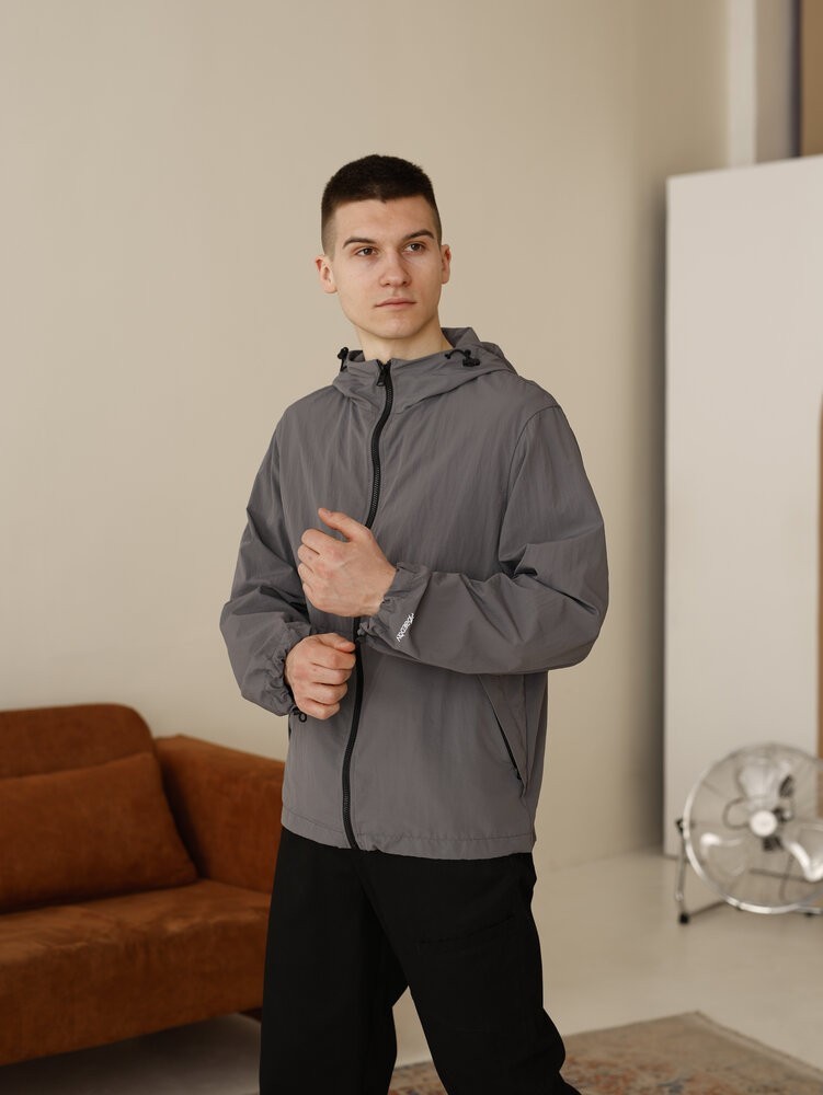 Мужская куртка ветровка темно-серая Pobedov Neon. Ветровка для мужчин легкая весенняя