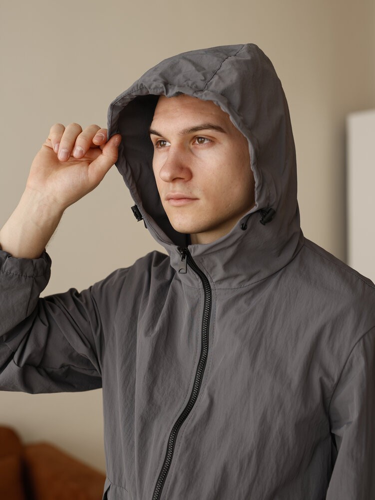 Мужская куртка ветровка темно-серая Pobedov Neon. Ветровка для мужчин легкая весенняя