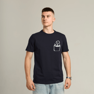 Футболка чоловіча однотонна темно-синя Pobedov Peremoga - наклейка Чоловічок з факами