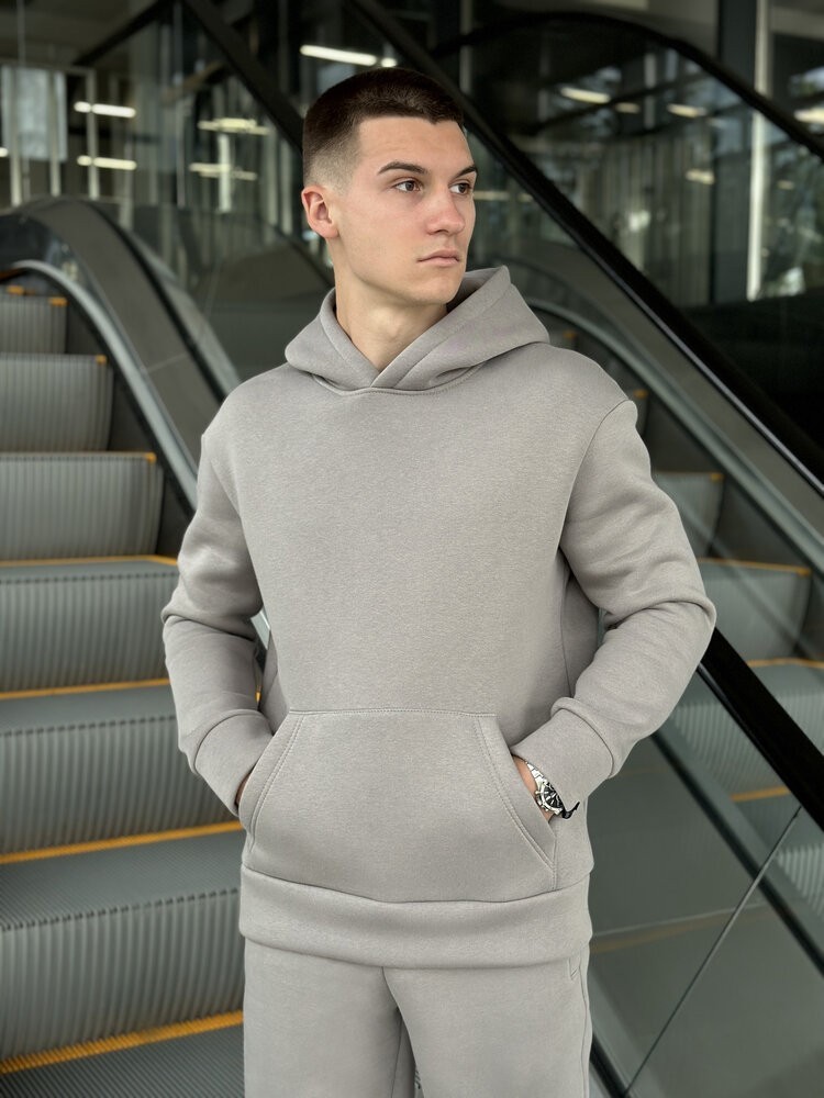 Тепле чоловіче худі на флісі з капюшоном сталеве Pobedov 008 ЗИМА