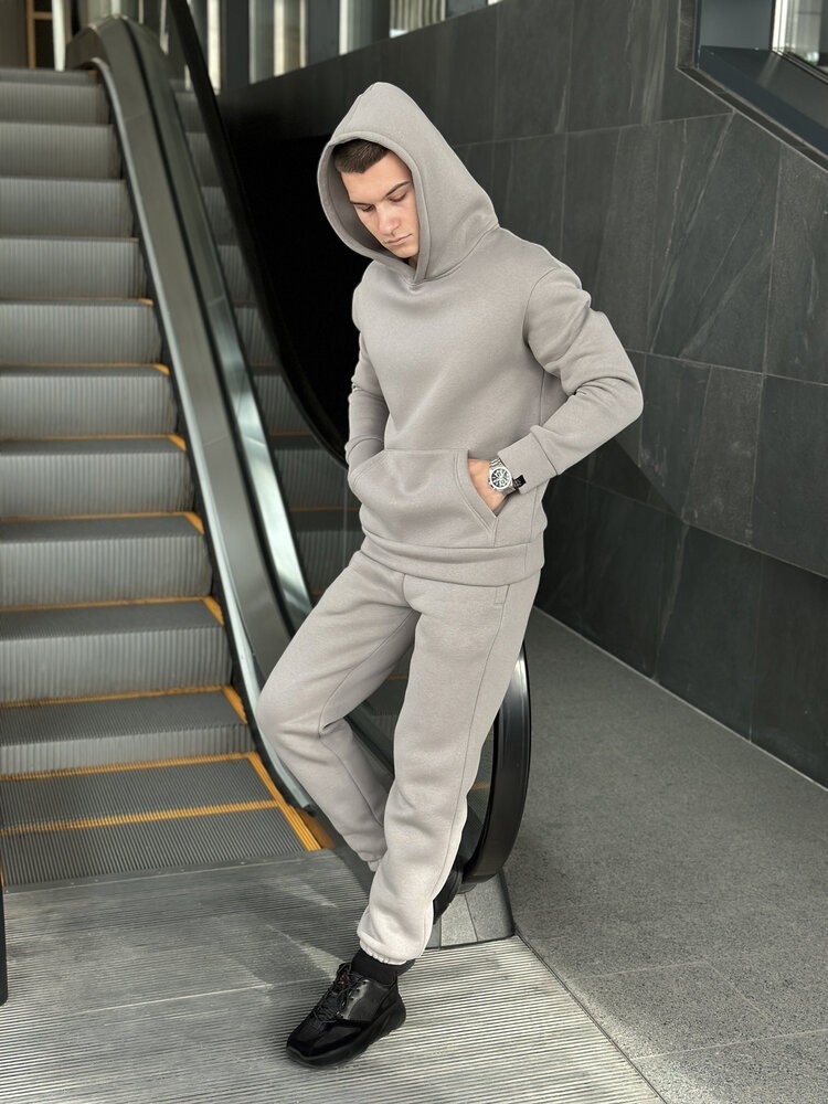 Тепле чоловіче худі на флісі з капюшоном сталеве Pobedov 008 ЗИМА