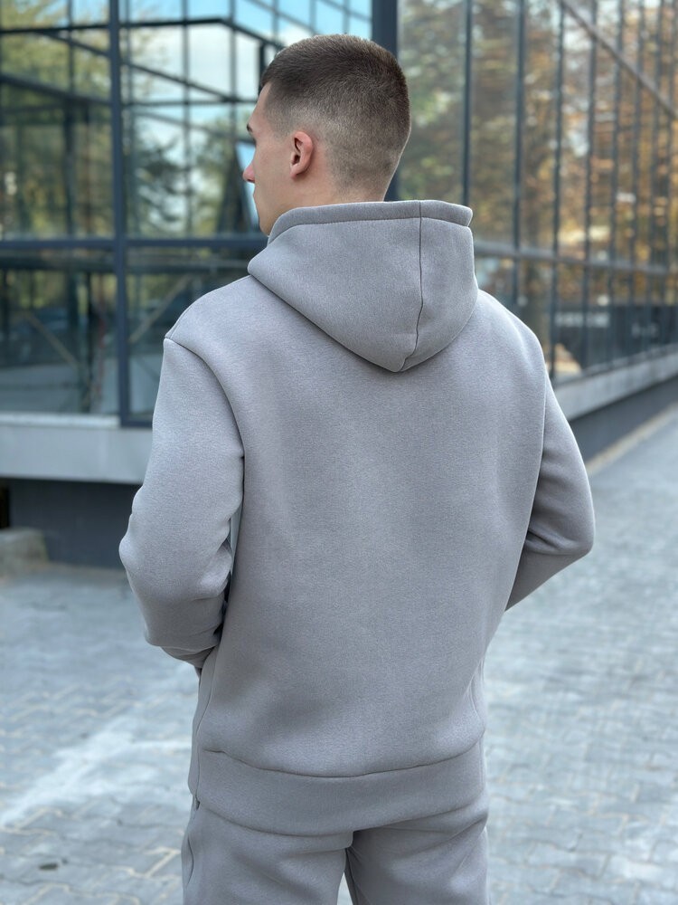 Тепле чоловіче худі на флісі з капюшоном сталеве Pobedov 008 ЗИМА