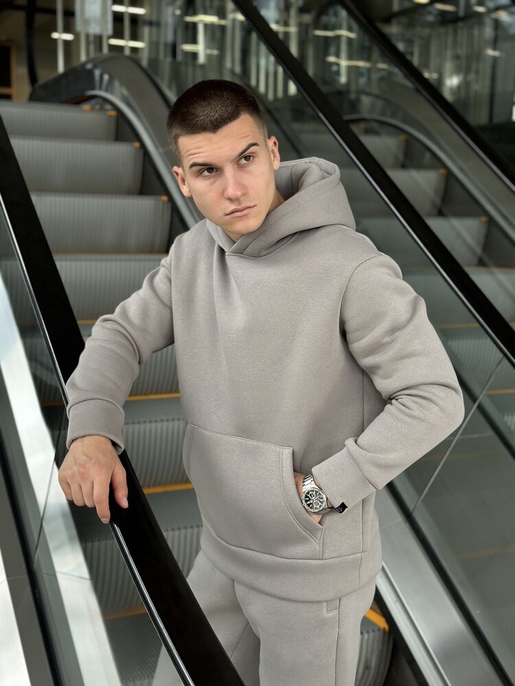 Тепле чоловіче худі на флісі з капюшоном сталеве Pobedov 008 ЗИМА