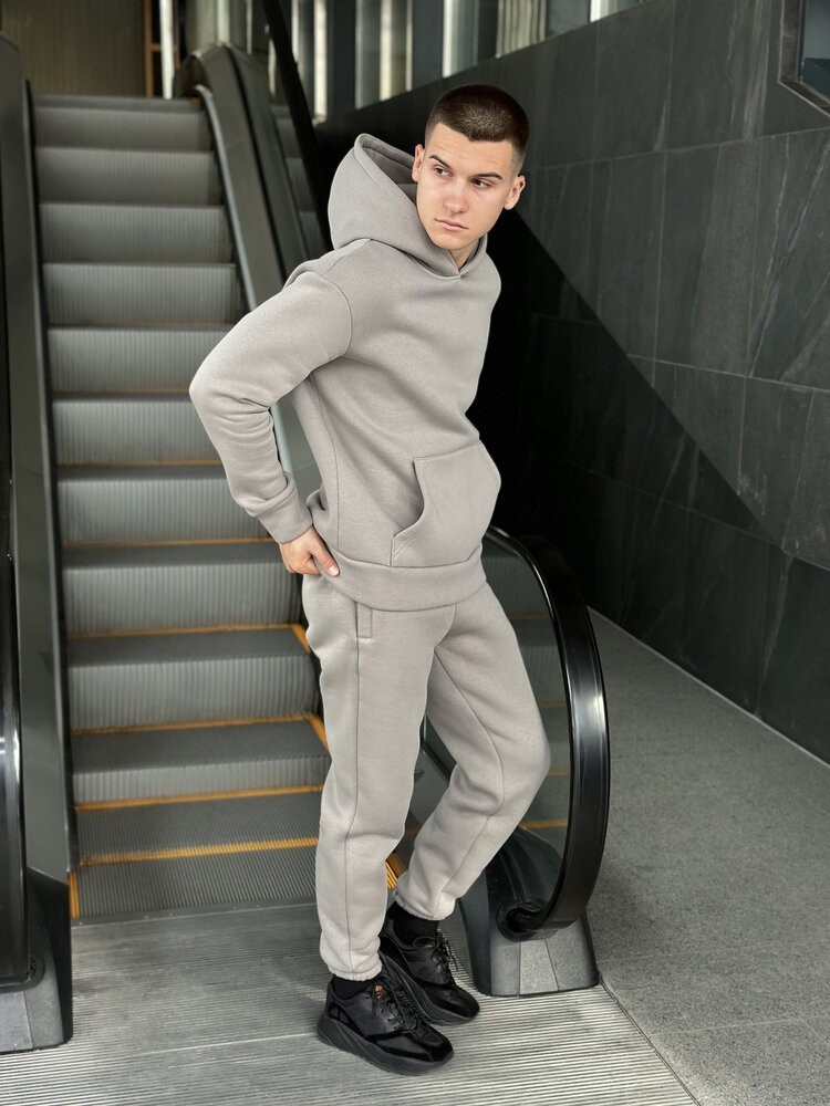 Тепле чоловіче худі на флісі з капюшоном сталеве Pobedov 008 ЗИМА